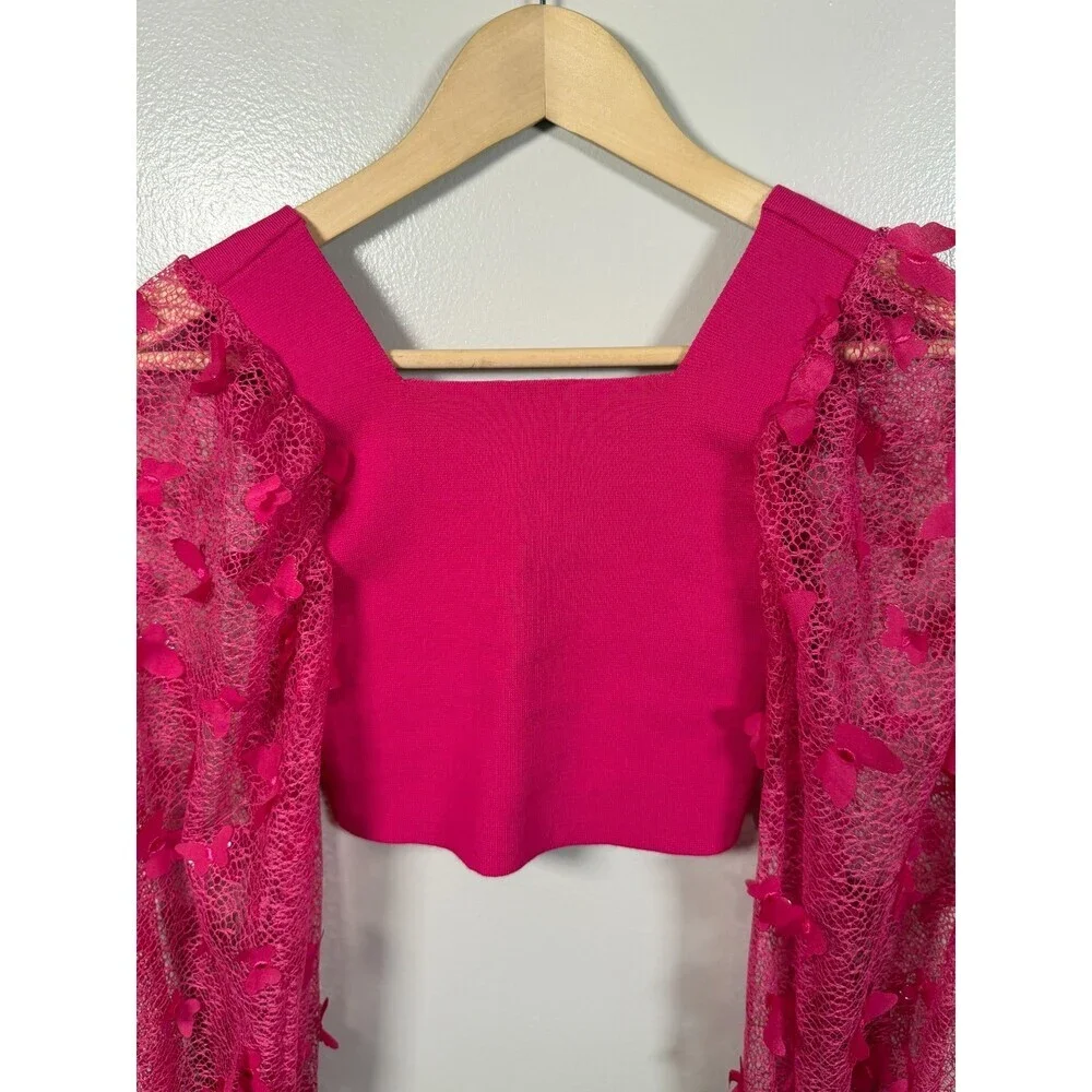Free People Flutter By Crop Top Size XS Pink Butterfly Whimsical Ethereal